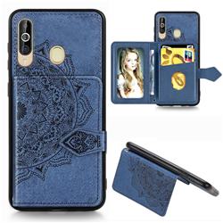Mandala Flower Cloth Multifunction Stand Card Leather Phone Case for Samsung Galaxy A60 - Blue