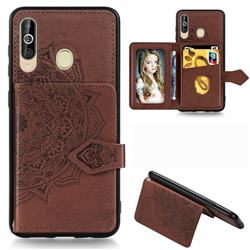 Mandala Flower Cloth Multifunction Stand Card Leather Phone Case for Samsung Galaxy A60 - Brown