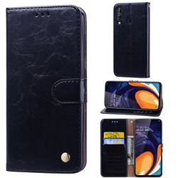 Luxury Retro Oil Wax PU Leather Wallet Phone Case for Samsung Galaxy A60 - Deep Black