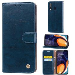 Luxury Retro Oil Wax PU Leather Wallet Phone Case for Samsung Galaxy A60 - Sapphire