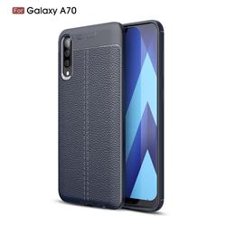 Luxury Auto Focus Litchi Texture Silicone TPU Back Cover for Samsung Galaxy A70 - Dark Blue