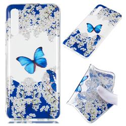Blue Butterfly Flower Super Clear Soft TPU Back Cover for Samsung Galaxy A70