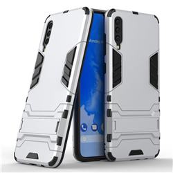 Armor Premium Tactical Grip Kickstand Shockproof Dual Layer Rugged Hard Cover for Samsung Galaxy A70 - Silver