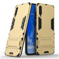 Armor Premium Tactical Grip Kickstand Shockproof Dual Layer Rugged Hard Cover for Samsung Galaxy A70 - Golden
