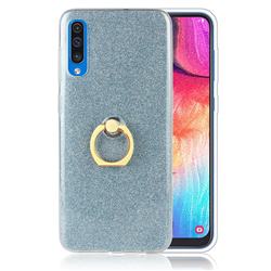Luxury Soft TPU Glitter Back Ring Cover with 360 Rotate Finger Holder Buckle for Samsung Galaxy A70 - Blue