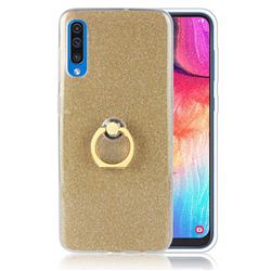 Luxury Soft TPU Glitter Back Ring Cover with 360 Rotate Finger Holder Buckle for Samsung Galaxy A70 - Golden