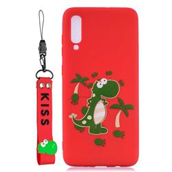 Red Dinosaur Soft Kiss Candy Hand Strap Silicone Case for Samsung Galaxy A70