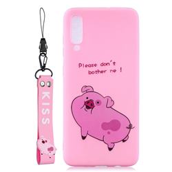 Pink Cute Pig Soft Kiss Candy Hand Strap Silicone Case for Samsung Galaxy A70