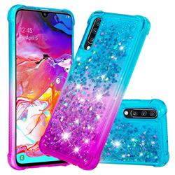 Rainbow Gradient Liquid Glitter Quicksand Sequins Phone Case for Samsung Galaxy A70 - Blue Purple