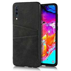 Simple Calf Card Slots Mobile Phone Back Cover for Samsung Galaxy A70 - Black