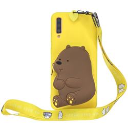 Yellow Bear Neck Lanyard Zipper Wallet Silicone Case for Samsung Galaxy A70