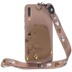 Brown Bear Neck Lanyard Zipper Wallet Silicone Case for Samsung Galaxy A70