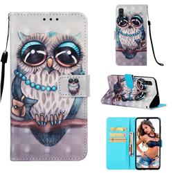 Sweet Gray Owl 3D Painted Leather Wallet Case for Samsung Galaxy A70