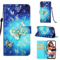 Gold Butterfly 3D Painted Leather Wallet Case for Samsung Galaxy A70