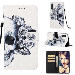 Skull Flower 3D Painted Leather Wallet Case for Samsung Galaxy A70