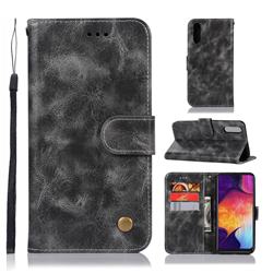 Luxury Retro Leather Wallet Case for Samsung Galaxy A70 - Gray