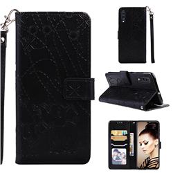 Embossing Fireworks Elephant Leather Wallet Case for Samsung Galaxy A70 - Black