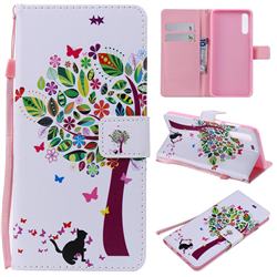 Cat and Tree PU Leather Wallet Case for Samsung Galaxy A70