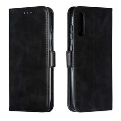 Retro Classic Calf Pattern Leather Wallet Phone Case for Samsung Galaxy A70 - Black