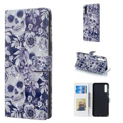 Skull Flower 3D Painted Leather Phone Wallet Case for Samsung Galaxy A70