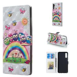 Rainbow Owl Family 3D Painted Leather Phone Wallet Case for Samsung Galaxy A70