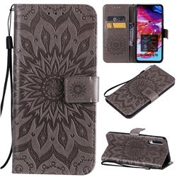 Embossing Sunflower Leather Wallet Case for Samsung Galaxy A70 - Gray