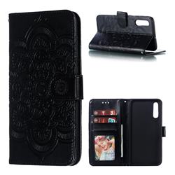 Intricate Embossing Datura Solar Leather Wallet Case for Samsung Galaxy A70 - Black