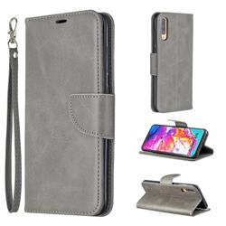 Classic Sheepskin PU Leather Phone Wallet Case for Samsung Galaxy A70 - Gray