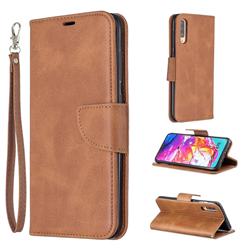 Classic Sheepskin PU Leather Phone Wallet Case for Samsung Galaxy A70 - Brown