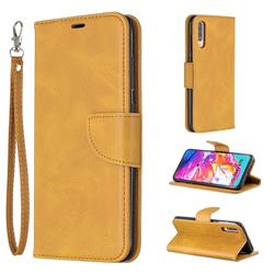 Classic Sheepskin PU Leather Phone Wallet Case for Samsung Galaxy A70 - Yellow