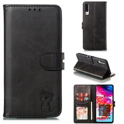 Embossing Happy Cat Leather Wallet Case for Samsung Galaxy A70 - Black