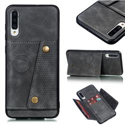 Retro Multifunction Card Slots Stand Leather Coated Phone Back Cover for Samsung Galaxy A70 - Gray