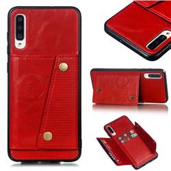 Retro Multifunction Card Slots Stand Leather Coated Phone Back Cover for Samsung Galaxy A70 - Red