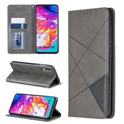 Prismatic Slim Magnetic Sucking Stitching Wallet Flip Cover for Samsung Galaxy A70 - Gray