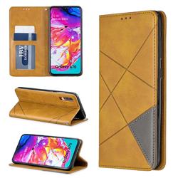 Prismatic Slim Magnetic Sucking Stitching Wallet Flip Cover for Samsung Galaxy A70 - Yellow