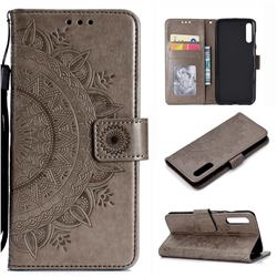 Intricate Embossing Datura Leather Wallet Case for Samsung Galaxy A70 - Gray