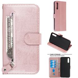 Retro Luxury Zipper Leather Phone Wallet Case for Samsung Galaxy A70 - Pink
