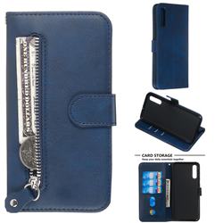 Retro Luxury Zipper Leather Phone Wallet Case for Samsung Galaxy A70 - Blue