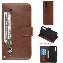 Retro Luxury Zipper Leather Phone Wallet Case for Samsung Galaxy A70 - Brown