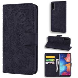 Retro Embossing Mandala Flower Leather Wallet Case for Samsung Galaxy A70 - Black