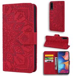 Retro Embossing Mandala Flower Leather Wallet Case for Samsung Galaxy A70 - Red