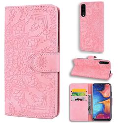 Retro Embossing Mandala Flower Leather Wallet Case for Samsung Galaxy A70 - Pink