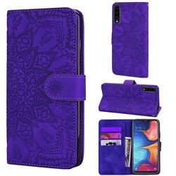 Retro Embossing Mandala Flower Leather Wallet Case for Samsung Galaxy A70 - Purple