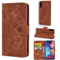 Retro Embossing Mandala Flower Leather Wallet Case for Samsung Galaxy A70 - Brown