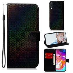 Laser Circle Shining Leather Wallet Phone Case for Samsung Galaxy A70 - Black