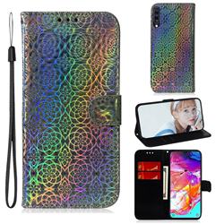 Laser Circle Shining Leather Wallet Phone Case for Samsung Galaxy A70 - Silver