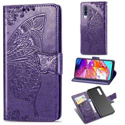 Embossing Mandala Flower Butterfly Leather Wallet Case for Samsung Galaxy A70 - Dark Purple