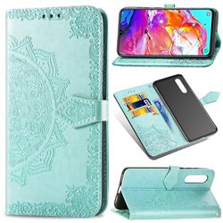 Embossing Imprint Mandala Flower Leather Wallet Case for Samsung Galaxy A70 - Green
