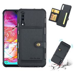 Brush Multi-function Leather Phone Case for Samsung Galaxy A70 - Black