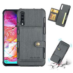Brush Multi-function Leather Phone Case for Samsung Galaxy A70 - Gray